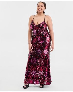 City Studios Trendy Plus Size Sequined Lace-up-back Gown - Red