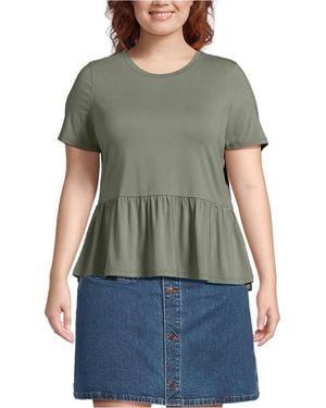 Lands' End Plus Size Short Sleeve Lightweight Jersey Crew Neck Peplum Tee - Gray