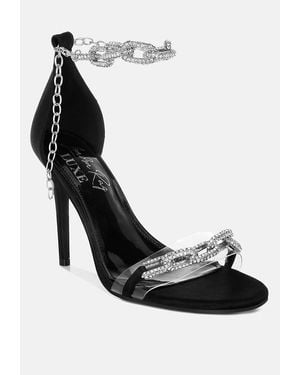 LONDON RAG Rabenda Rhinestones Chain Stiletto Sandals - White