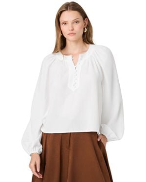 French Connection Mock-neck Long-sleeve Half-placket Blouse - White