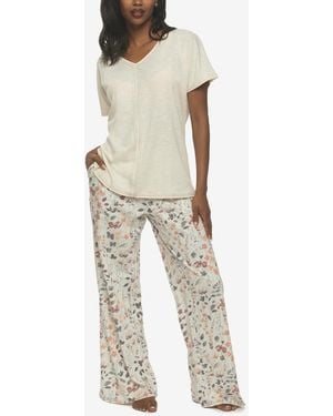 Felina Josephine V-neck T-shirt And Pants Pajama Set Style 900870 - Natural