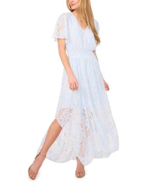 Cece Lace Flutter-sleeve V-neck Smocked-waist Maxi Dress - White