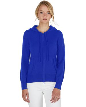 Jennie Liu 100% Pure Cashmere Long Sleeve Zip Hoodie Cardigan Sweater - Blue