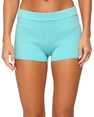 Edikted Lorie Mid Rise Ribbed Knit Shorts - Blue