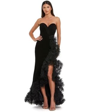 chinese dress ladies Mac Duggal Women's Beaded Applique Off The Shoulder Mermaid Gown - Black