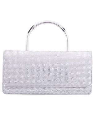Nina Elongated Crystal Magnetic Snap Satchel Bag - White