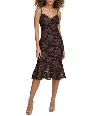 Siena Jewelry Lace Fit & Flare Dress - Brown