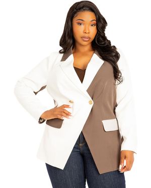 Buxom Couture Plus Size Contrast Double Breasted Blazer - White