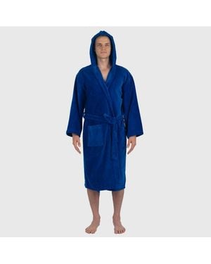 Alpine Swiss Dane Hooded Bathrobe Cotton Terry Cloth Luxury Hotel Spa Robe - Blue