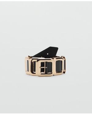 Mango Square Design Leather Belt - White