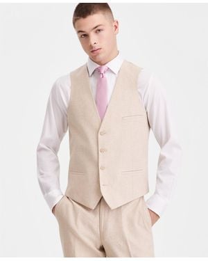 BarIII Slim-fit Linen-blend Suit Separates Vest - Natural