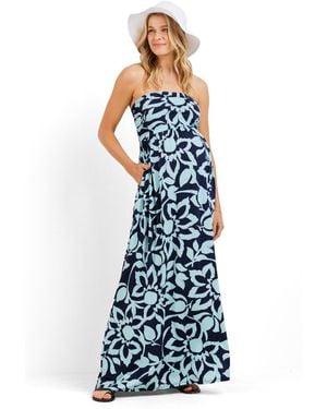 Hello Miss Maternity Floral Strapless Empire Waist Maxi Dress - Blue