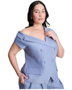 Eloquii Plus Size Asym Neckline Short Sleeve Blazer - Blue