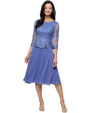 Alex Evenings Embroidered Boat Neck Midi Dress - Blue