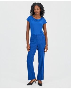 Kasper Textured High-rise Straight-leg Pants - Natural