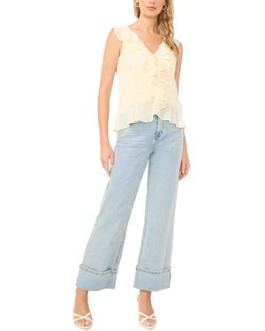 1.STATE V-neck Ruffle Sleeve Blouse - Blue