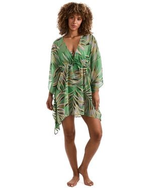 Mimi Flamingo Parker V-neck Mini Caftan - Green