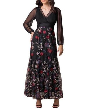 Kiyonna Isabella Embroidered Mesh Formal Gown - Black