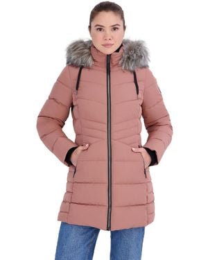 Nautica Faux Fur Trim Hooded Puffer Coat - Pink