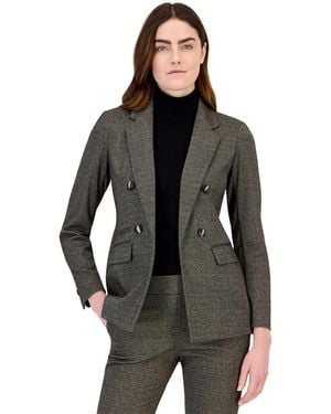 Anne Klein Double Breasted Notched Collar Triple Pocket Blazer - Black