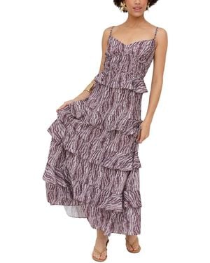Raffya Tangiers Tiered Line Print Maxi Dress - Purple