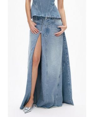 Nocturne Slit Detailed Maxi Denim Skirt - Blue