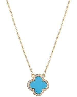 Adornia Cubic Zirconia Turquoise Halo Clover Pendant Necklace - Blue