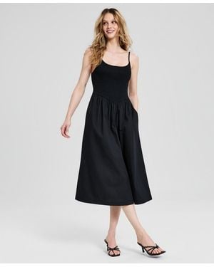 And Now This Scoop-neck Smocked Cotton Midi Dress - Black