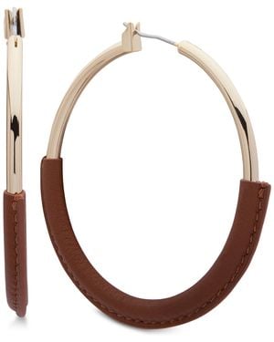Ralph Lauren Large Leather-wrapped Large Hoop Earrings 2-1/4" - Brown