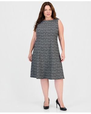 Kasper Plus Size Sleeveless Tweed A-line Dress - Blue