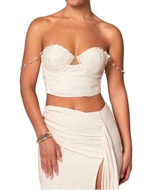 JLUXLABEL Arielle Off-the-shoulder Draped Chain Seashell-inspired Pleating Bustier Top - White