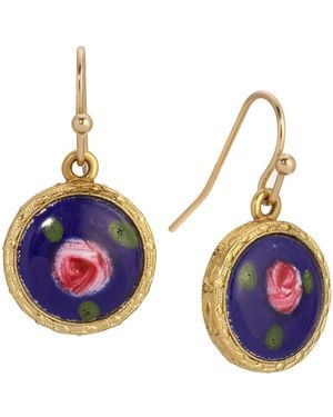 2028 Round Pink Flower Enamel Earrings - Blue
