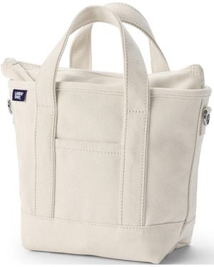 Lands' End Small 3 Pocket Zip Top Canvas Tote Bag - Natural
