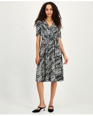Kasper Printed Faux-wrap Midi Dress - Multicolor