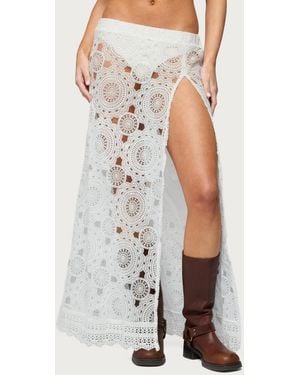 Edikted Milana Slit Sheer Lace Maxi Skirt - White