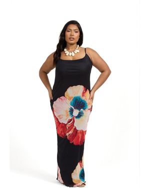 FASHION-SZN CURVE Strappy Floral Print Mesh Maxi Dress - Black
