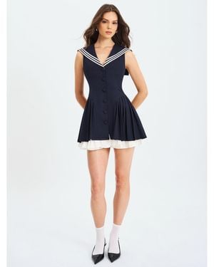 Miss Circle Calliope Navy Sailor Pleated Mini Dress - Blue