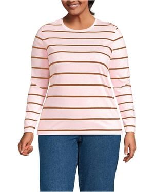 Lands' End Plus Size Relaxed Supima Cotton Long Sleeve Crew Neck T-shirt - Red