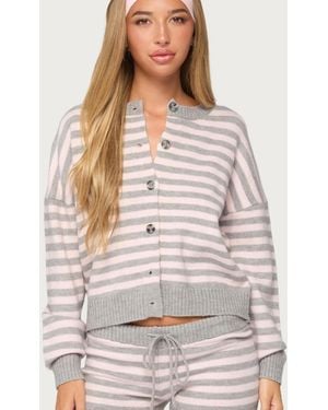 Edikted Abra Striped Crewneck Crop Cardigan - Gray