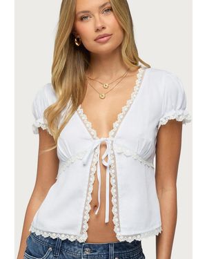 Edikted Eman Lacey Short-sleeve V-neck Tie-front Top - White