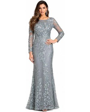 Lara Long Sleeve Lace Dress With Lace Appliques - Blue