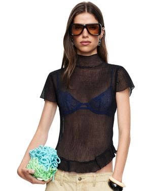 Lioness Sweetness Tee Sheer Ruffle-hem T-shirt - Blue