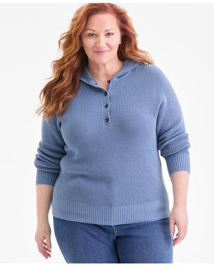 Style & Co. Plus Size Cotton Resort Hoodie - Blue