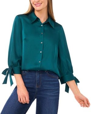 Cece 3/4-sleeve Tie Cuffs Button-down Blouse - Blue