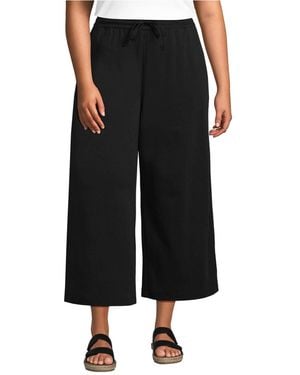Lands' End Plus Size Sport Knit Elastic Waist Wide Leg Crop Pants - Black