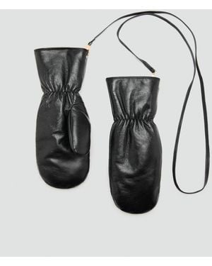 Mango Leather Mittens - Black