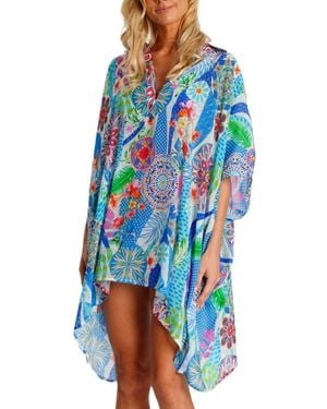 La Moda Clothing Short Asymmetrical Kaftan Dress - Blue