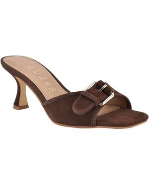 Guess Dista Buckle Kitten Heel Sandals - Brown