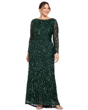 Betsy & Adam Plus Size Long-sleeve Sequin Gown - Green