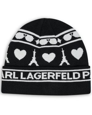 KARL LAGERFELD Heart Of Paris Beanie Hat - Black